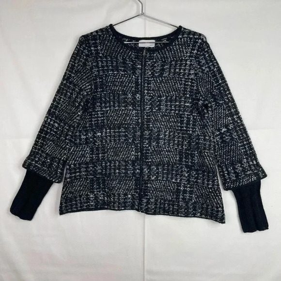 ROI Long Sleeve Zip Up Sweater Black/White Size Small - Picture 1 of 10